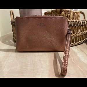 Coach Corner Zip Wristlet Wallet Rose Gold Leather